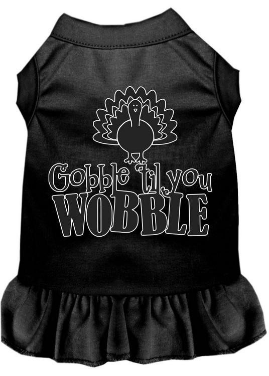 Gobble til You Wobble Screen Print Dog Dress Black Med